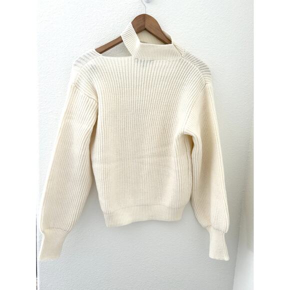 Lulus Trendy Forecast Ivory Pointelle Knit Mock Neck Cutout Sweater XL NWT - Picture 6 of 7